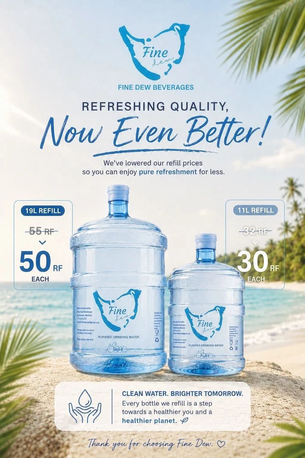 Fine Dew 19L and 11L refillable water gallons